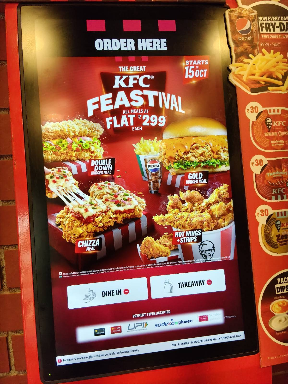 KFC menu