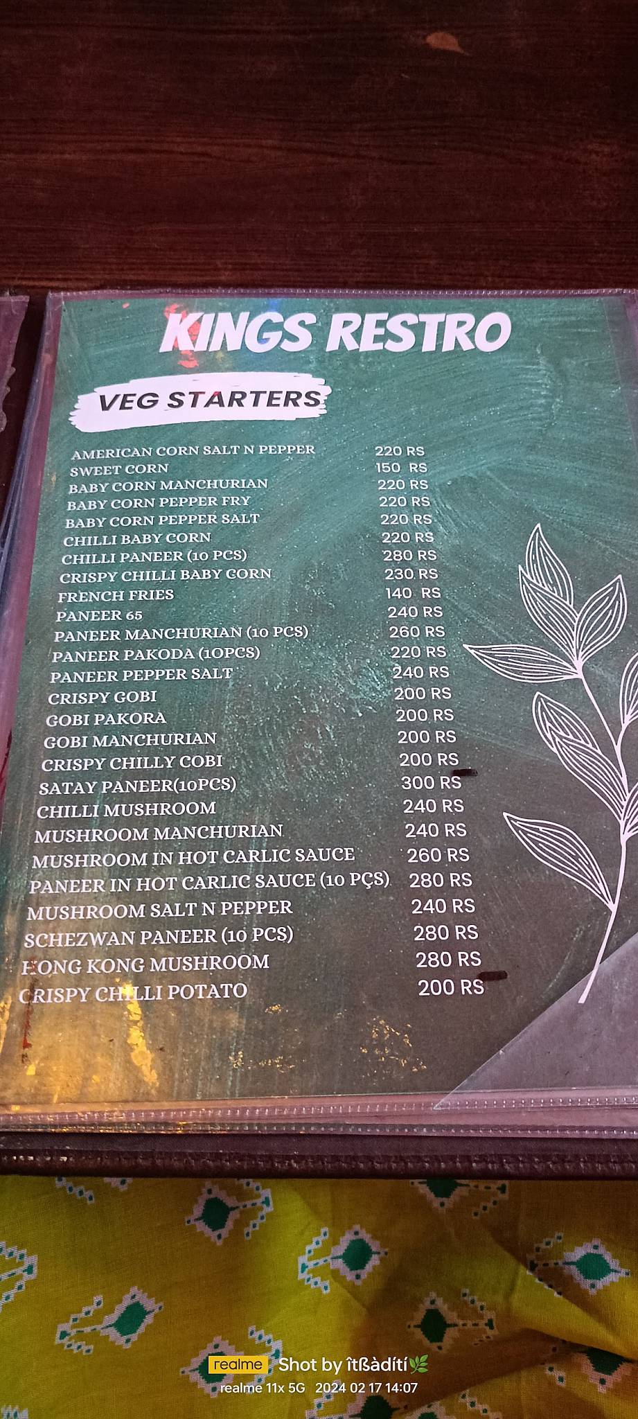 KING'S RESTRO menu
