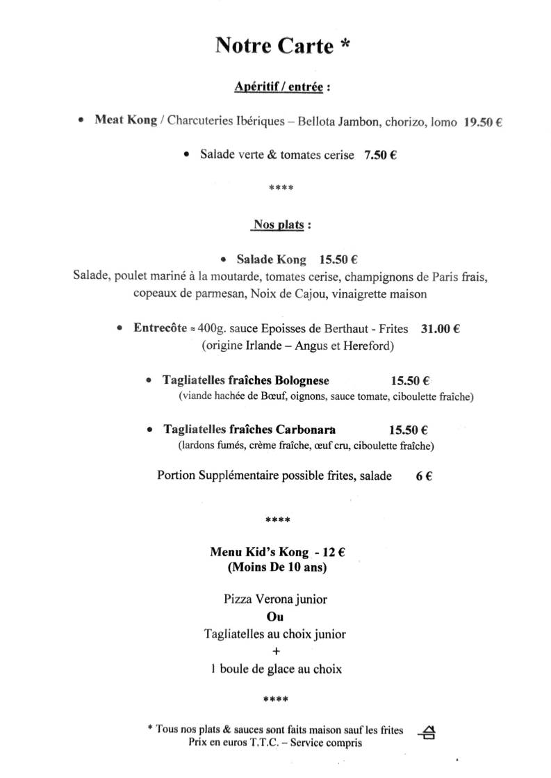 Menu de Keepkong Beaune