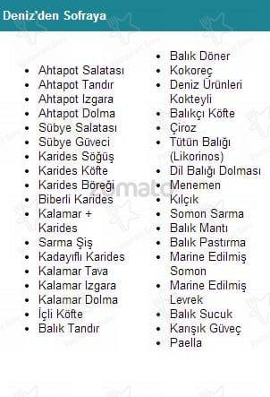 Menu de Kalbur Balık