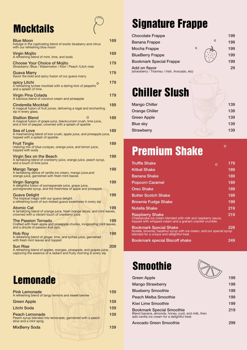 The Bookmark Cafe menu