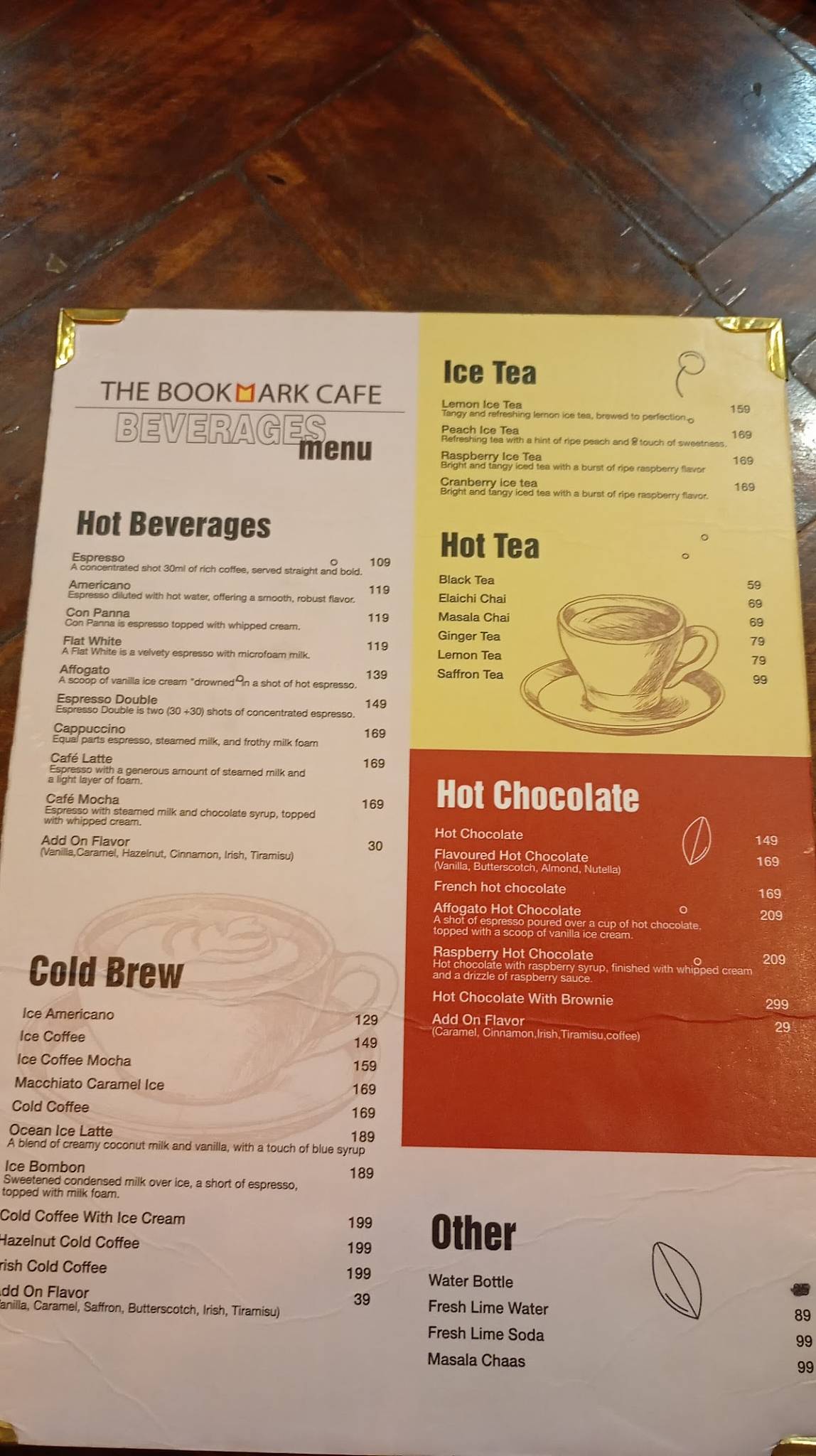 The Bookmark Cafe menu