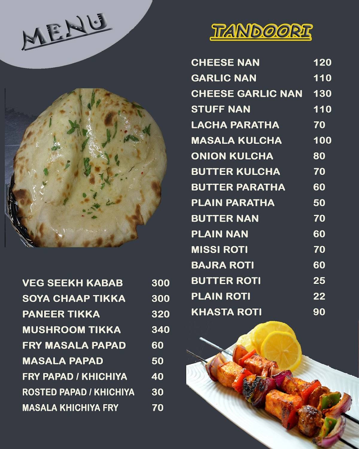 Kanishka Restaurant menu