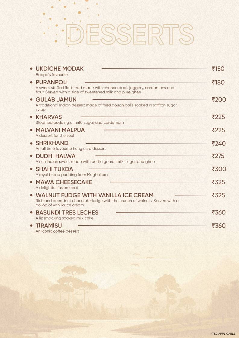 Kath N Ghat restaurant menu