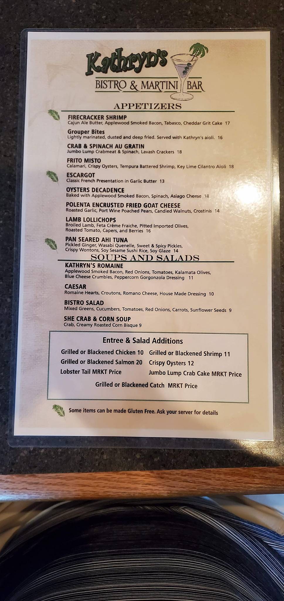 Menu at Kathryn's Bistro & Martini Bar, Emerald Isle