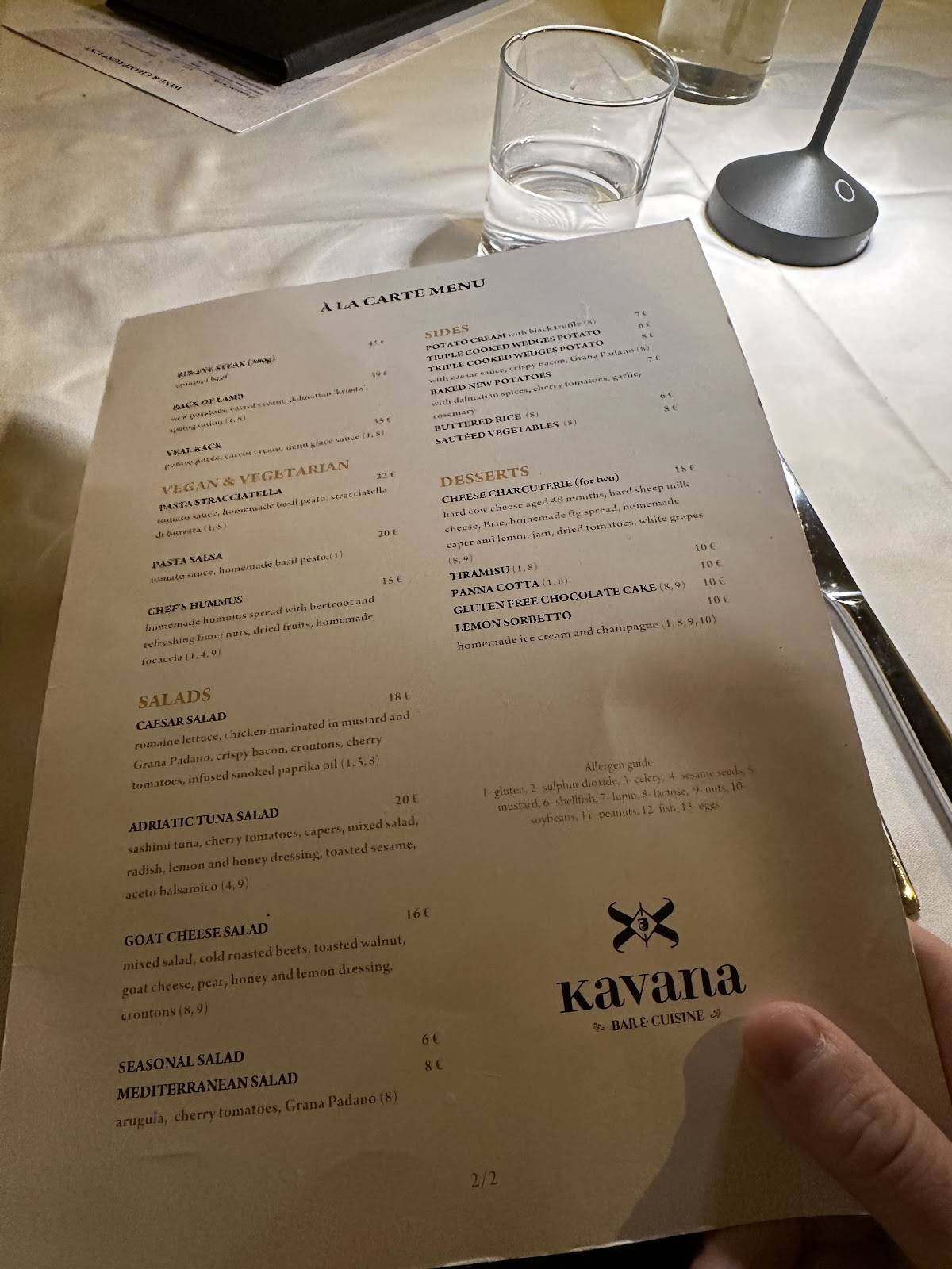 Menu di Kavana bar & cuisine 