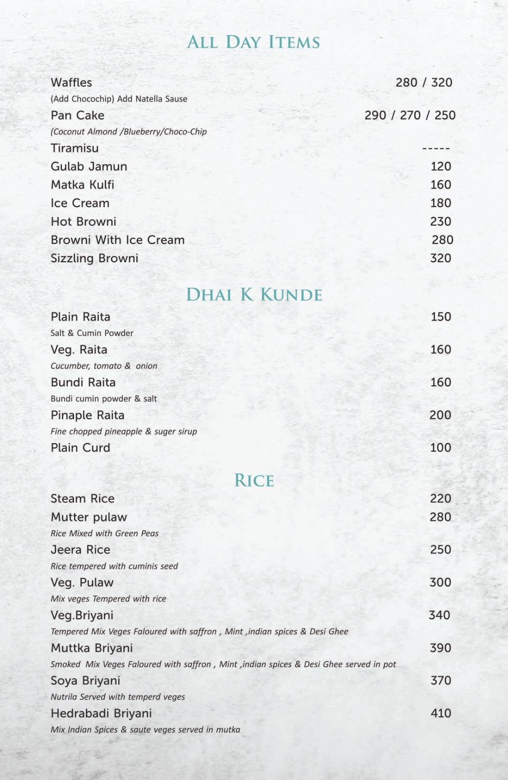 Khamma Ghani - A Pure Veg Restro & Bar menu
