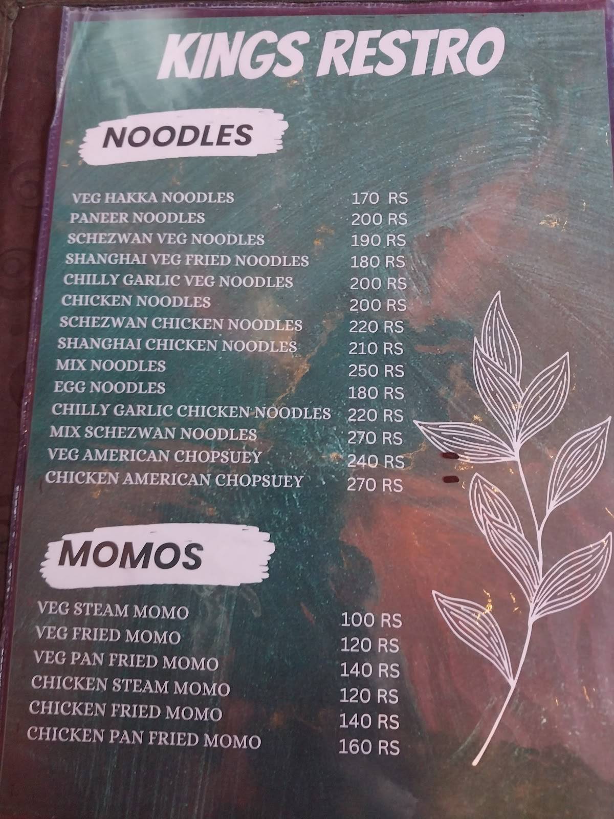 KING'S RESTRO menu