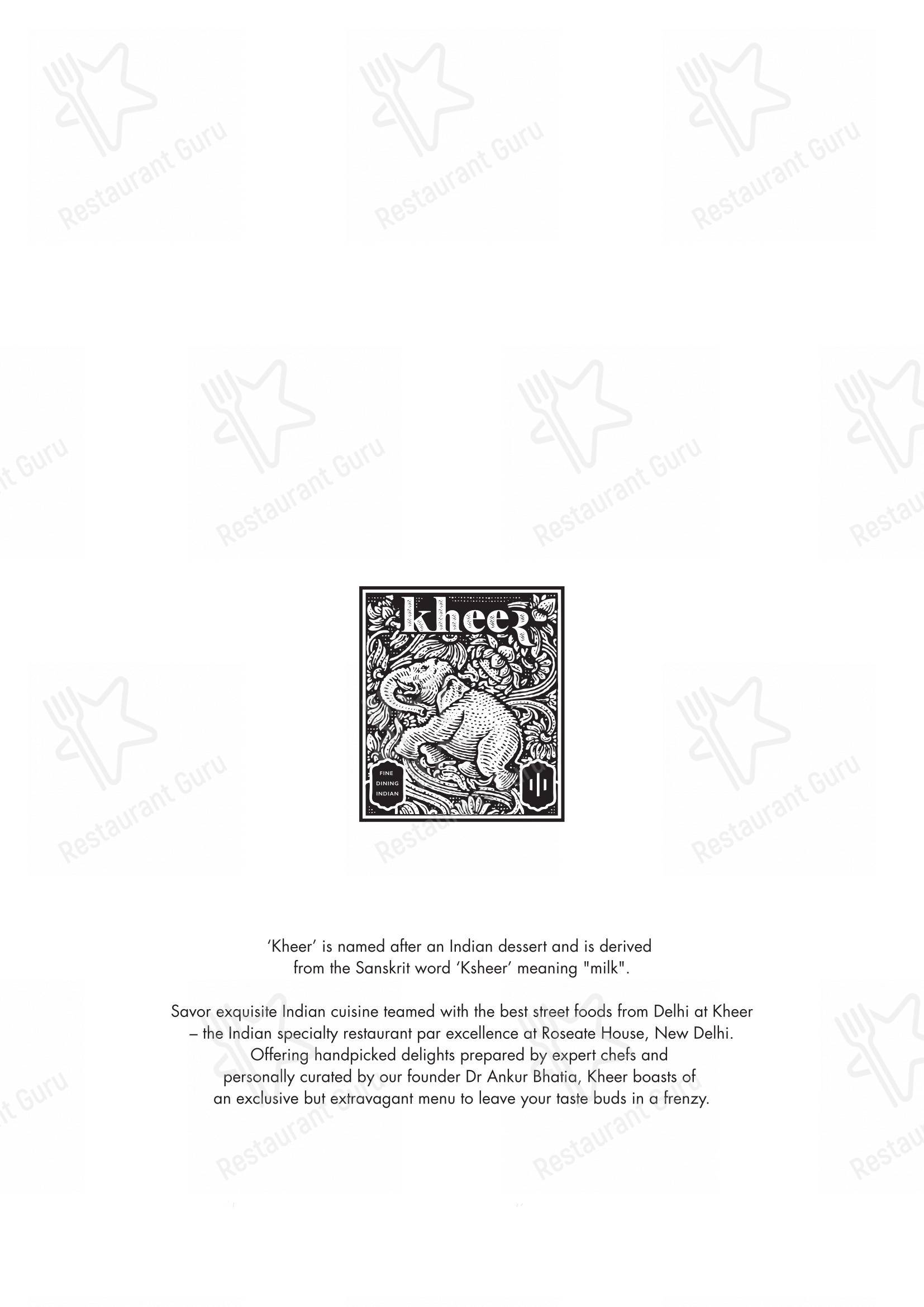 Menu for the Kheer - Roseate House restaurant