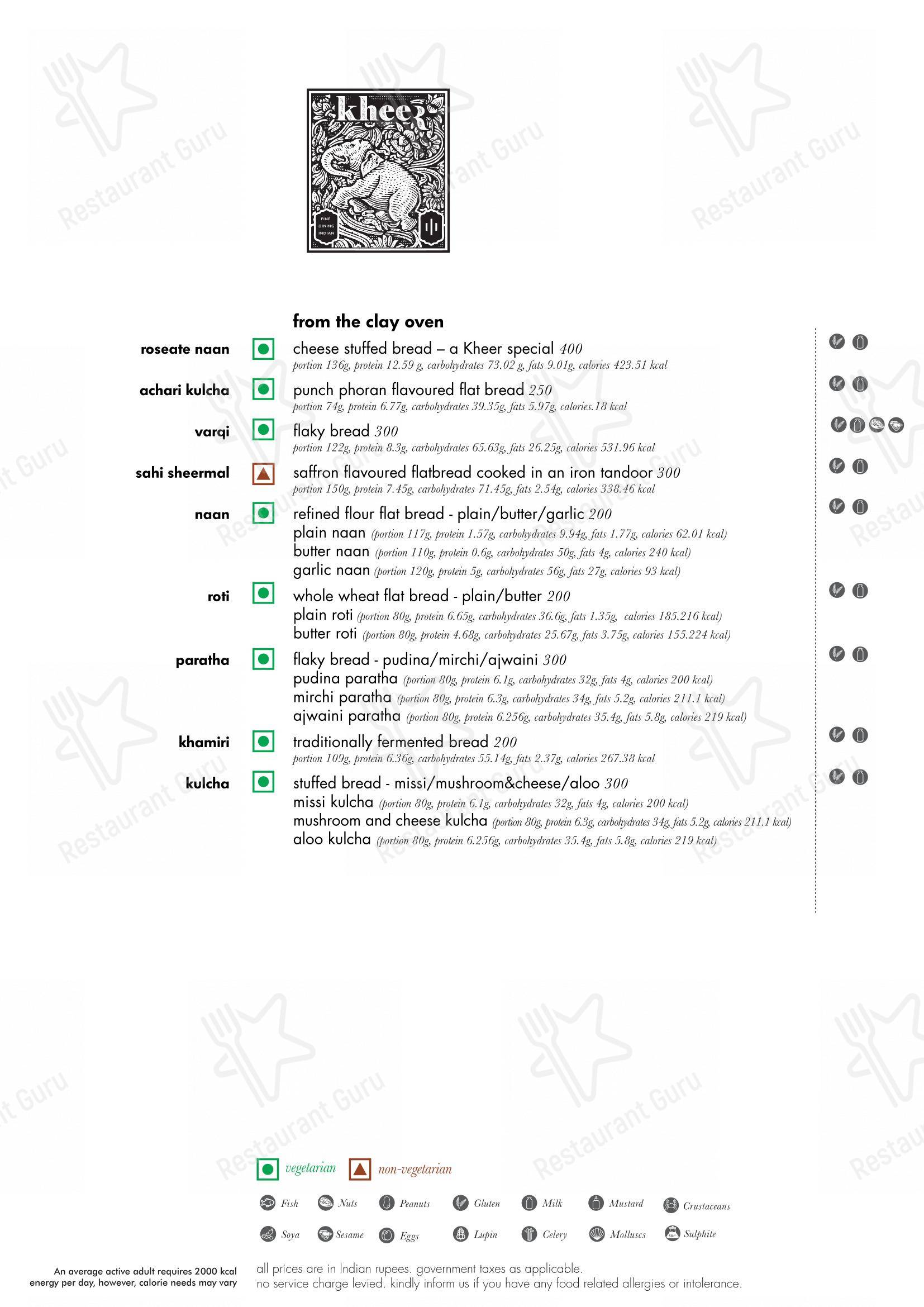 Menu for the Kheer - Roseate House restaurant