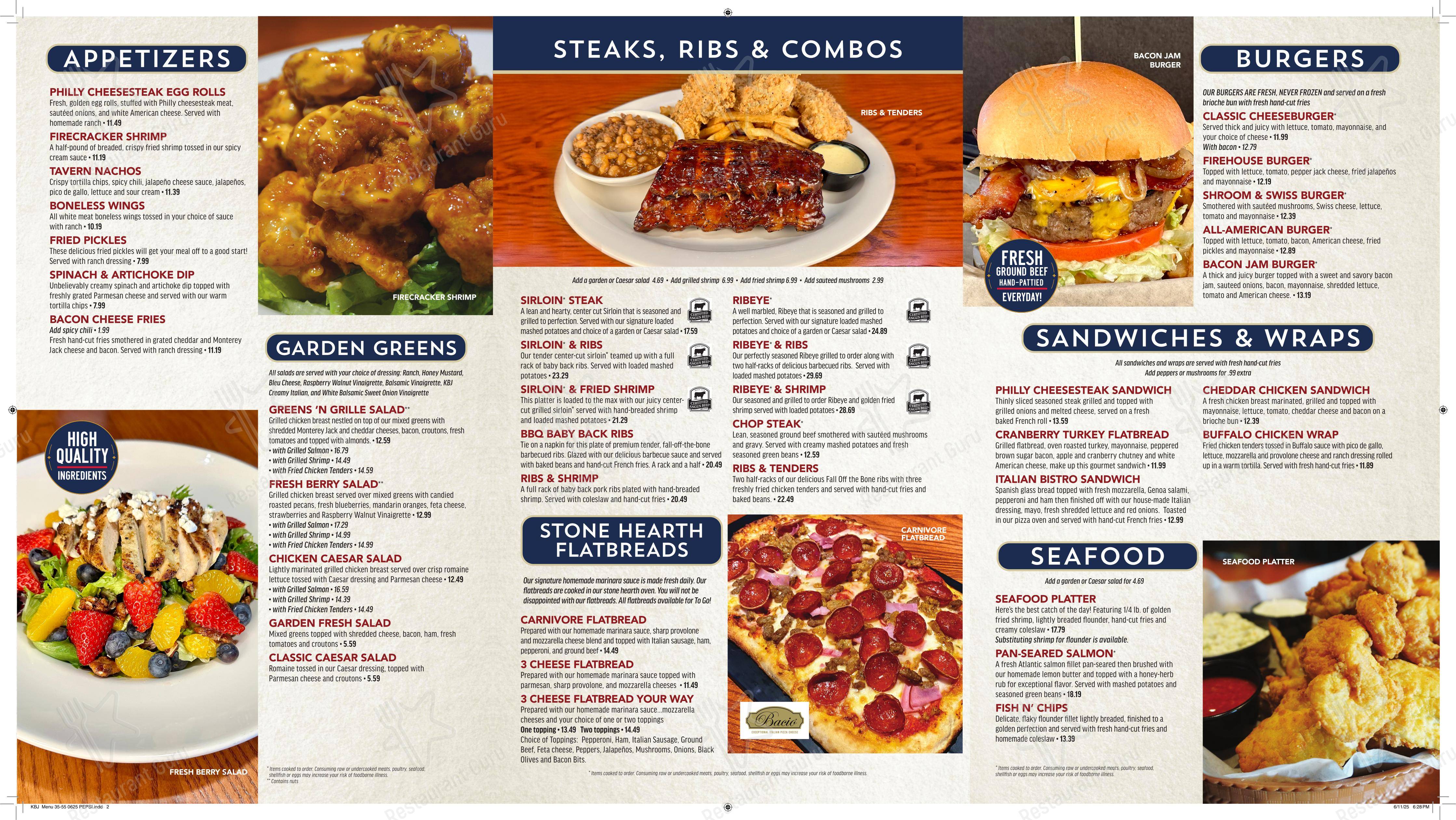 Menu at Kickback Jack’s pub & bar, Richmond, W Broad St