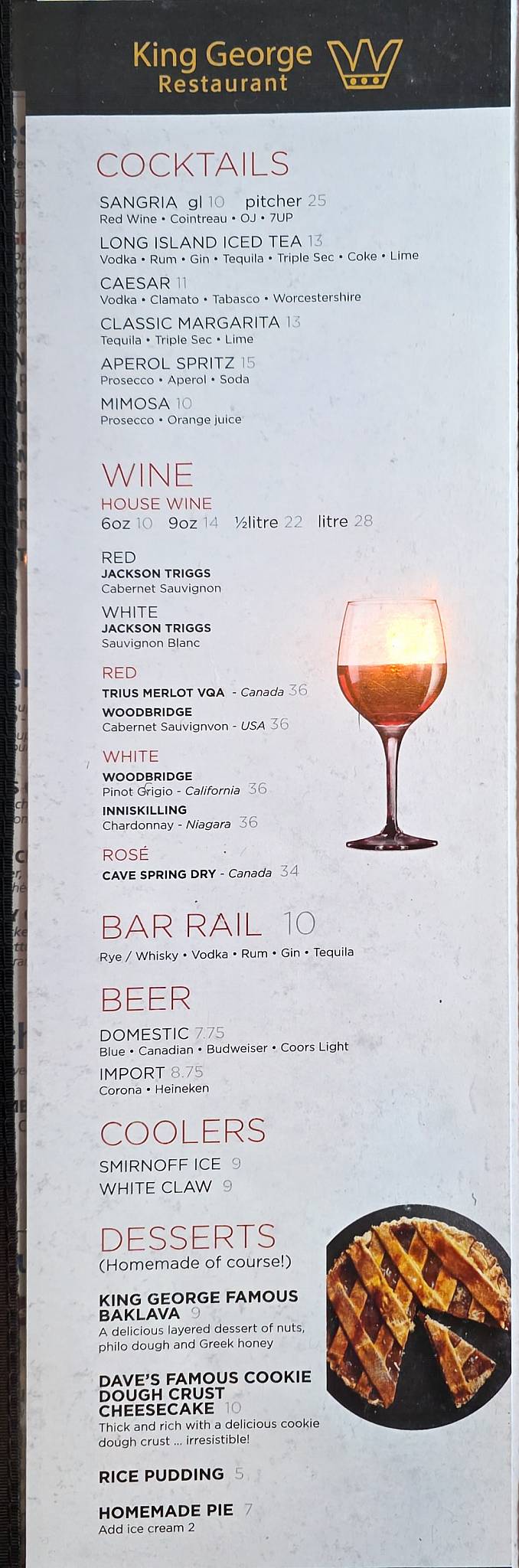 Menu de King George Restaurant