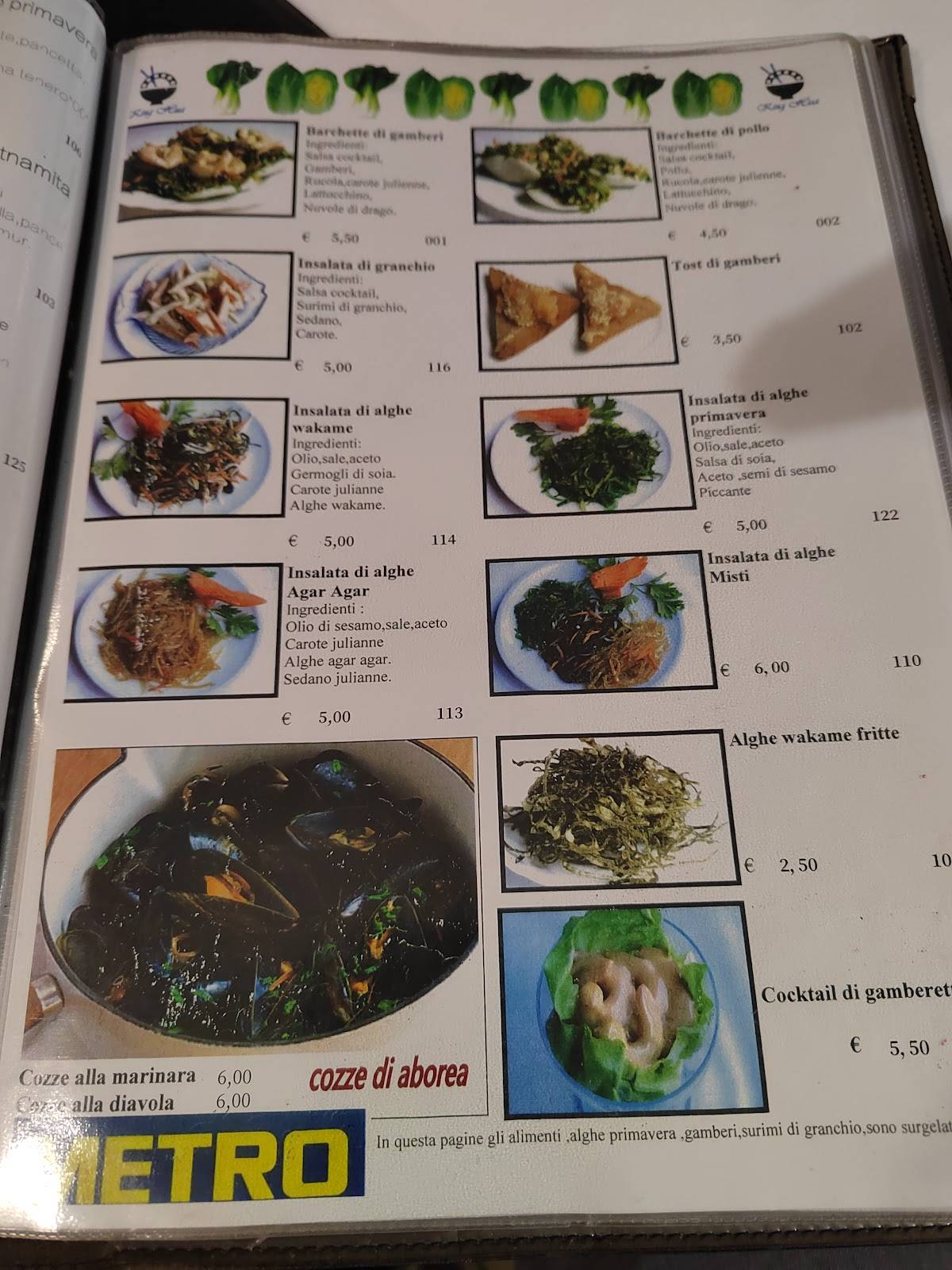Menu di King Hua dal 1981 