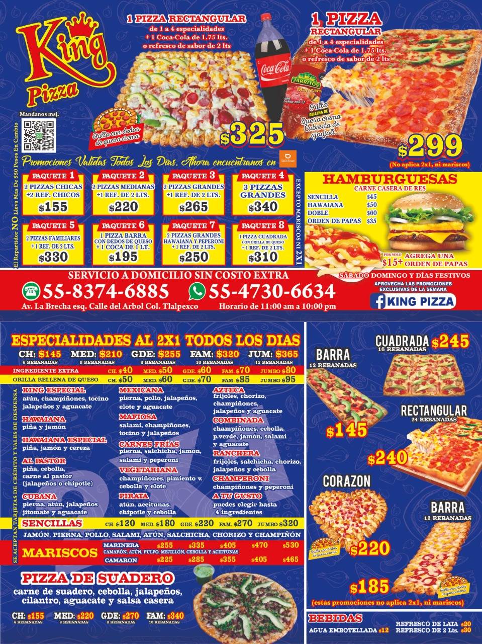 Menu at King Pizza restaurant, Mexico City