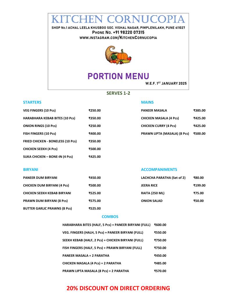 Kitchen Cornucopia menu