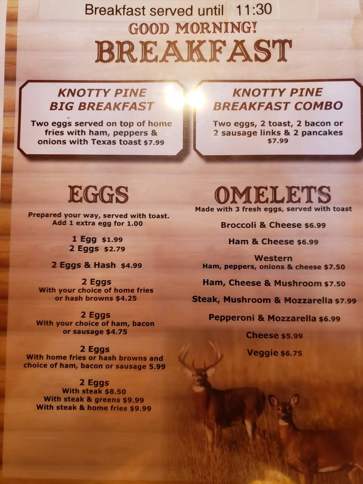 Menu at Knotty Pine Diner restaurant, Wampsville