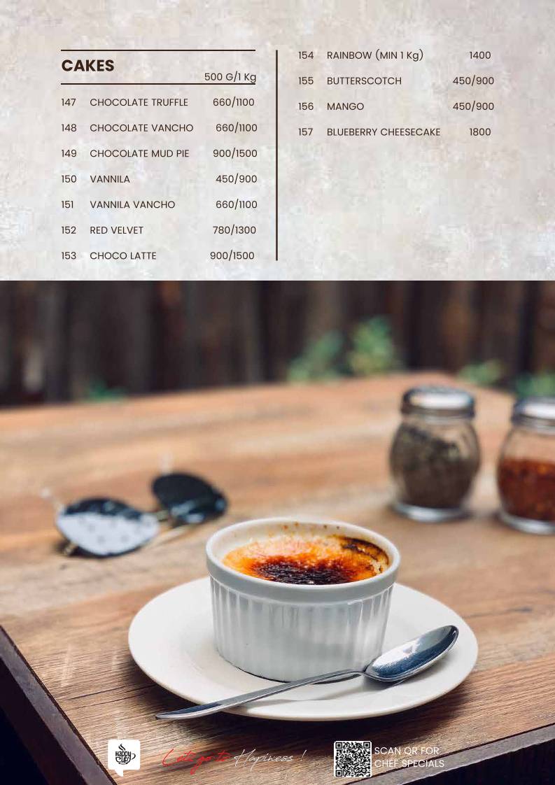 Happy Cup Cafe menu