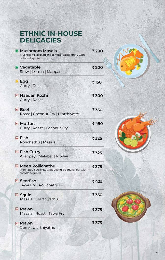 Pavillion Restaurant Hotel Abad Fort menu