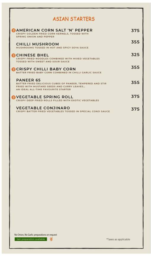 Casa Kitchen menu