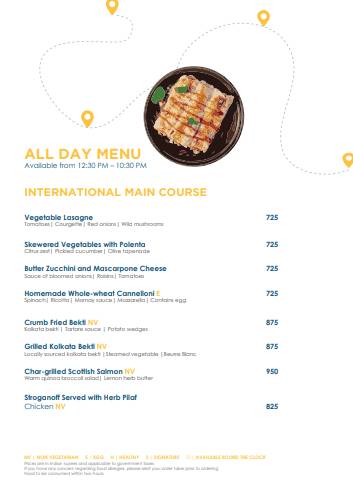 JW Marriott Hotel Kolkata menu