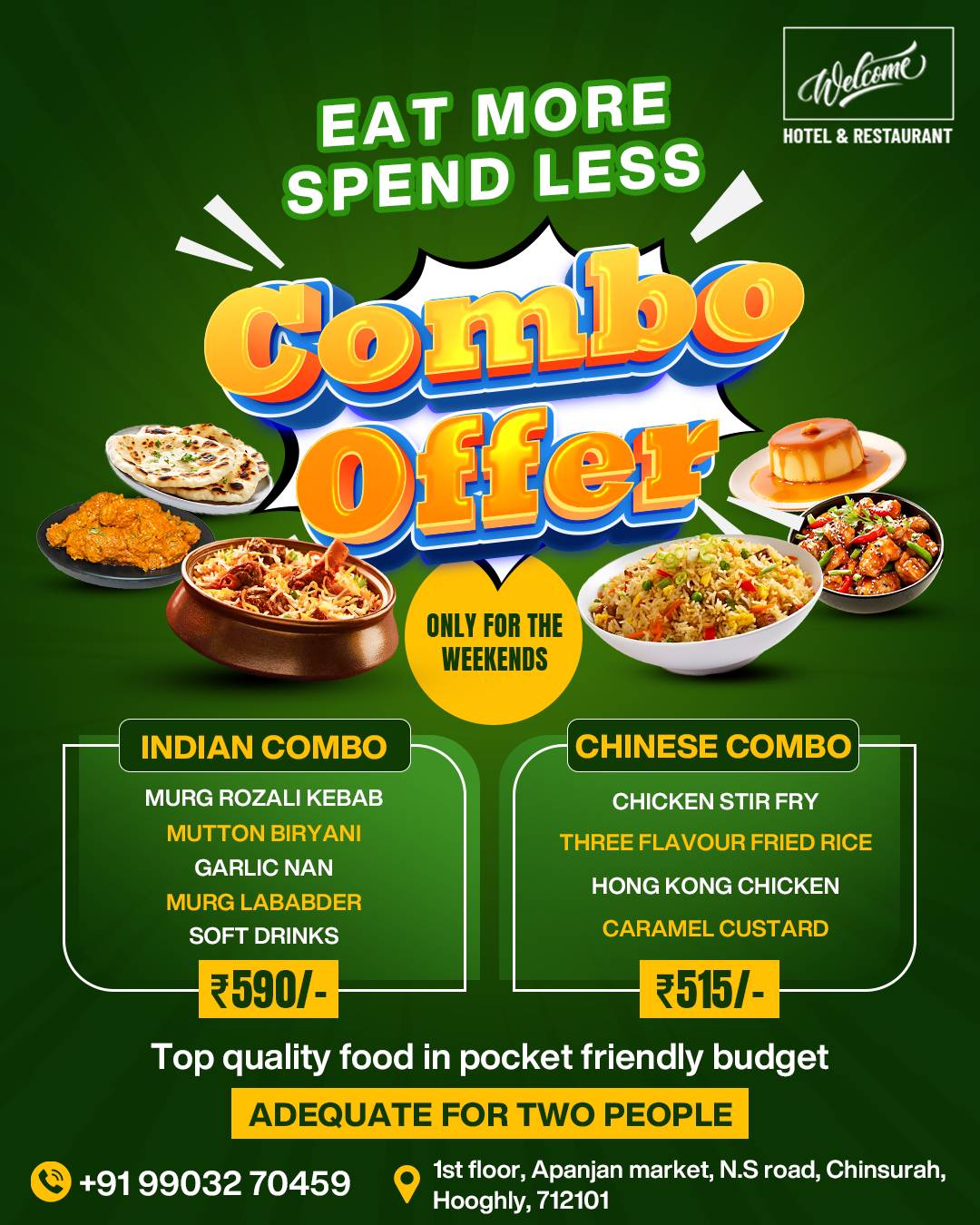 WELCOME HOTEL & RESTAURANT – BEST DINE-IN FAMILY RESTAURANT IN CHINSURAH FAST FOOD, INDIAN, TANDOORI, CONTINENTAL, CHINESE menu