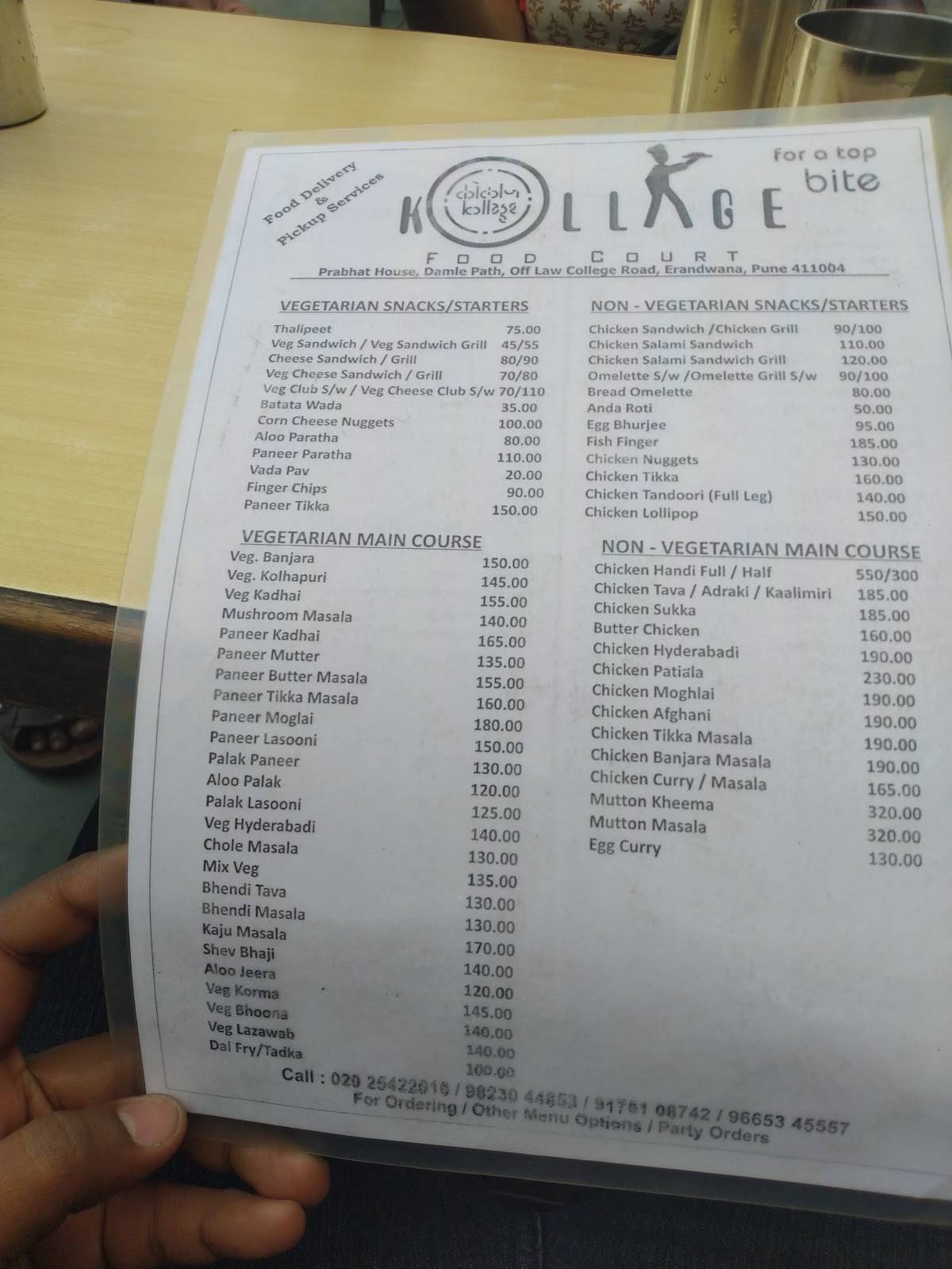 Kollage Food Court menu