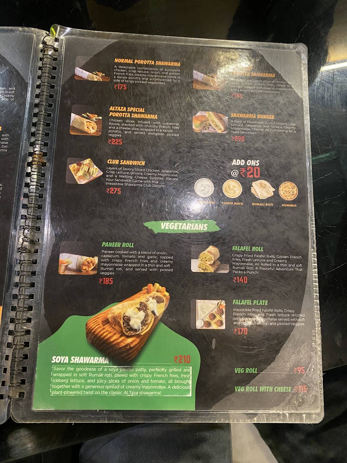 Al Taza - Kozhikode menu