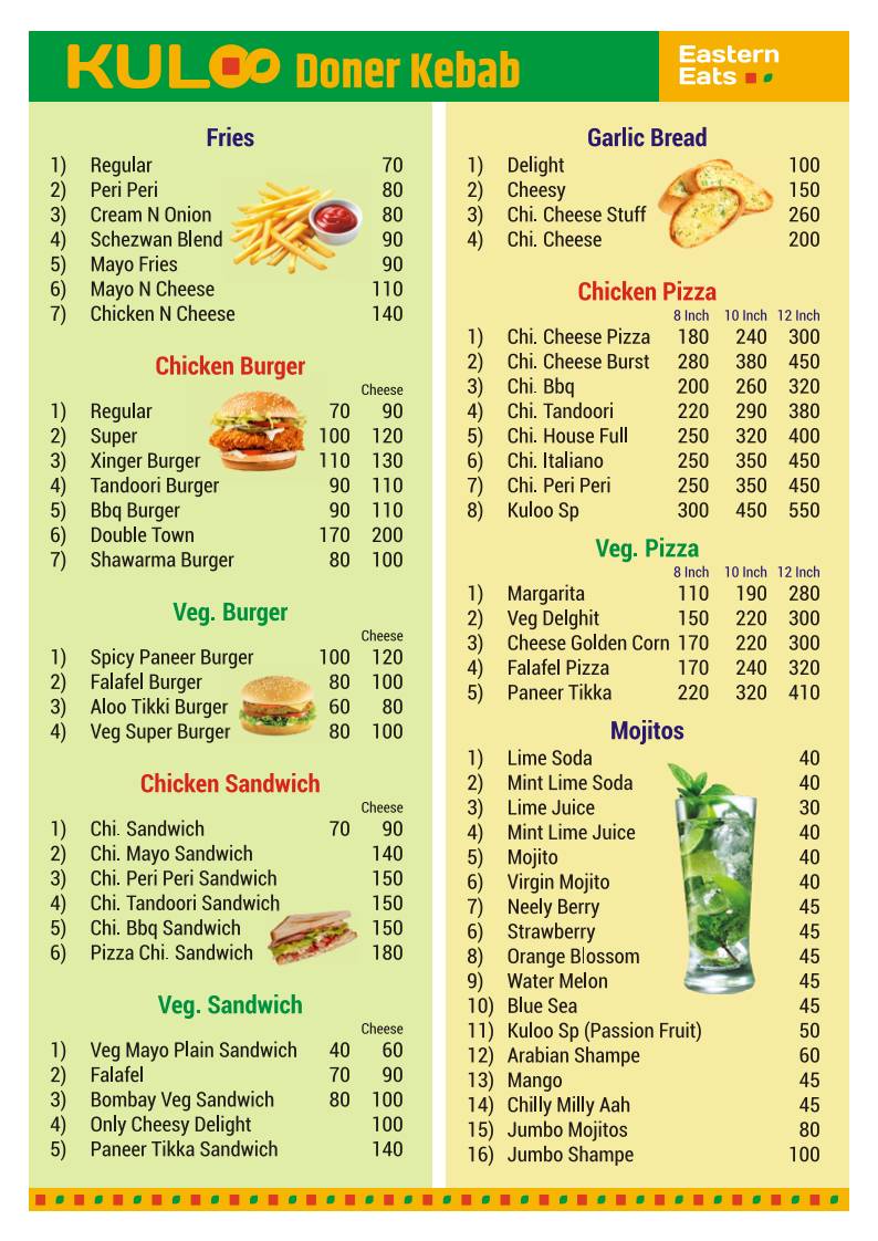 Kuloo Doner Kebab menu
