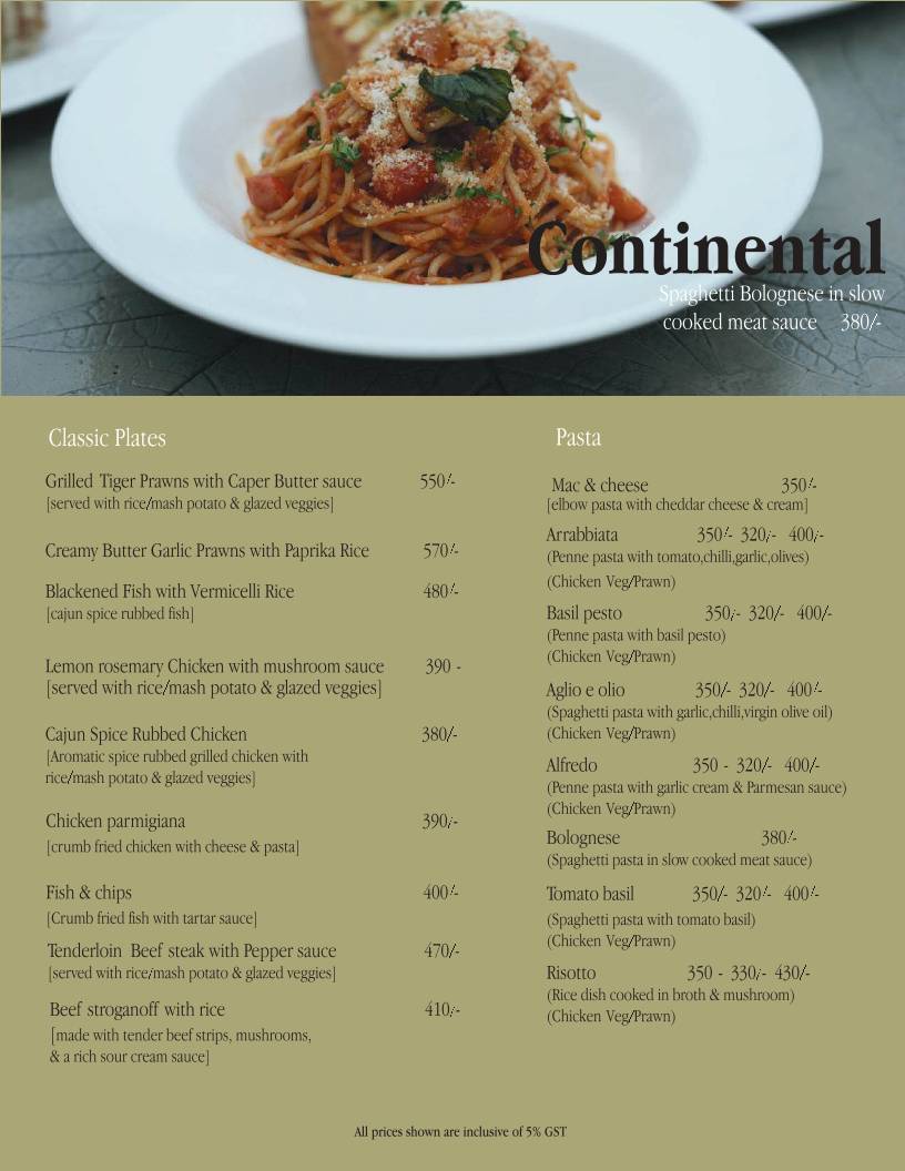 Teyla Restaurant menu