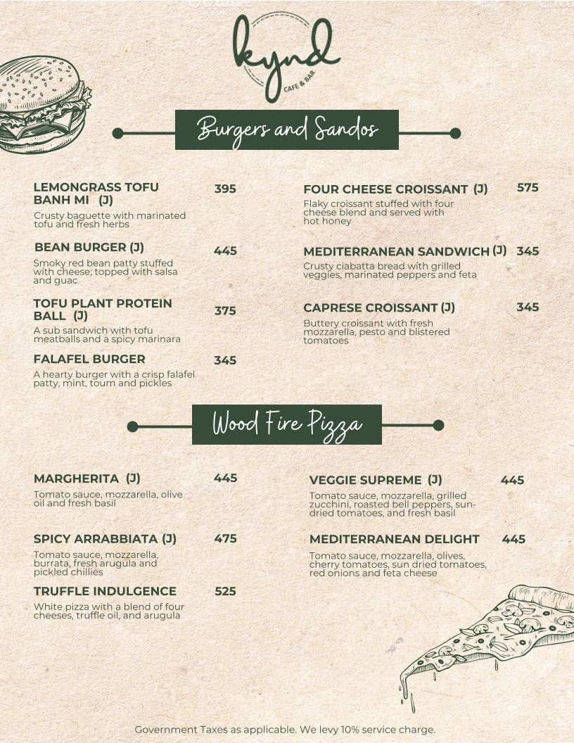 Kynd Cafe & Bar menu