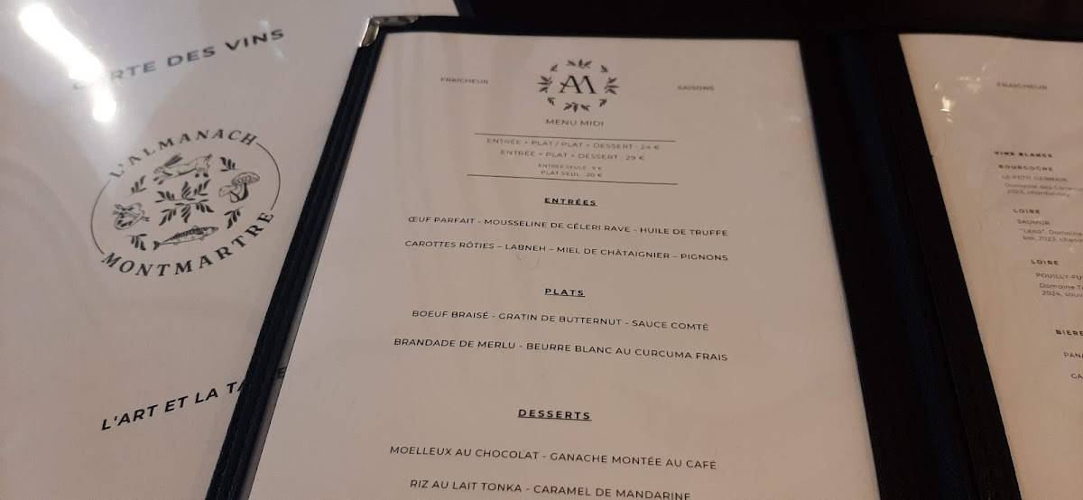 Menu de L'Almanach Montmartre