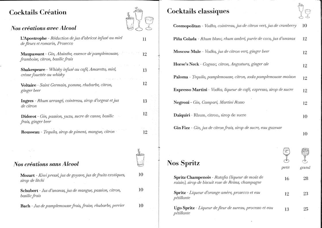 Menu de L'Apostrophe