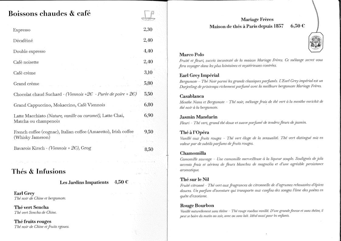 Menu de L'Apostrophe