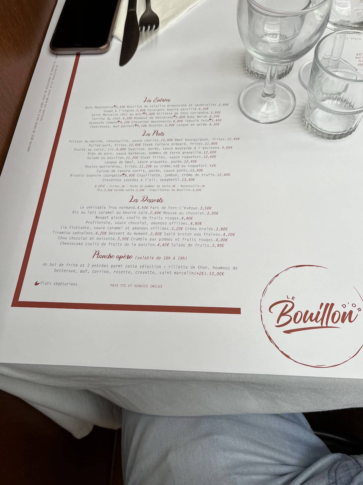 Menu de Le Bouillon d'Or