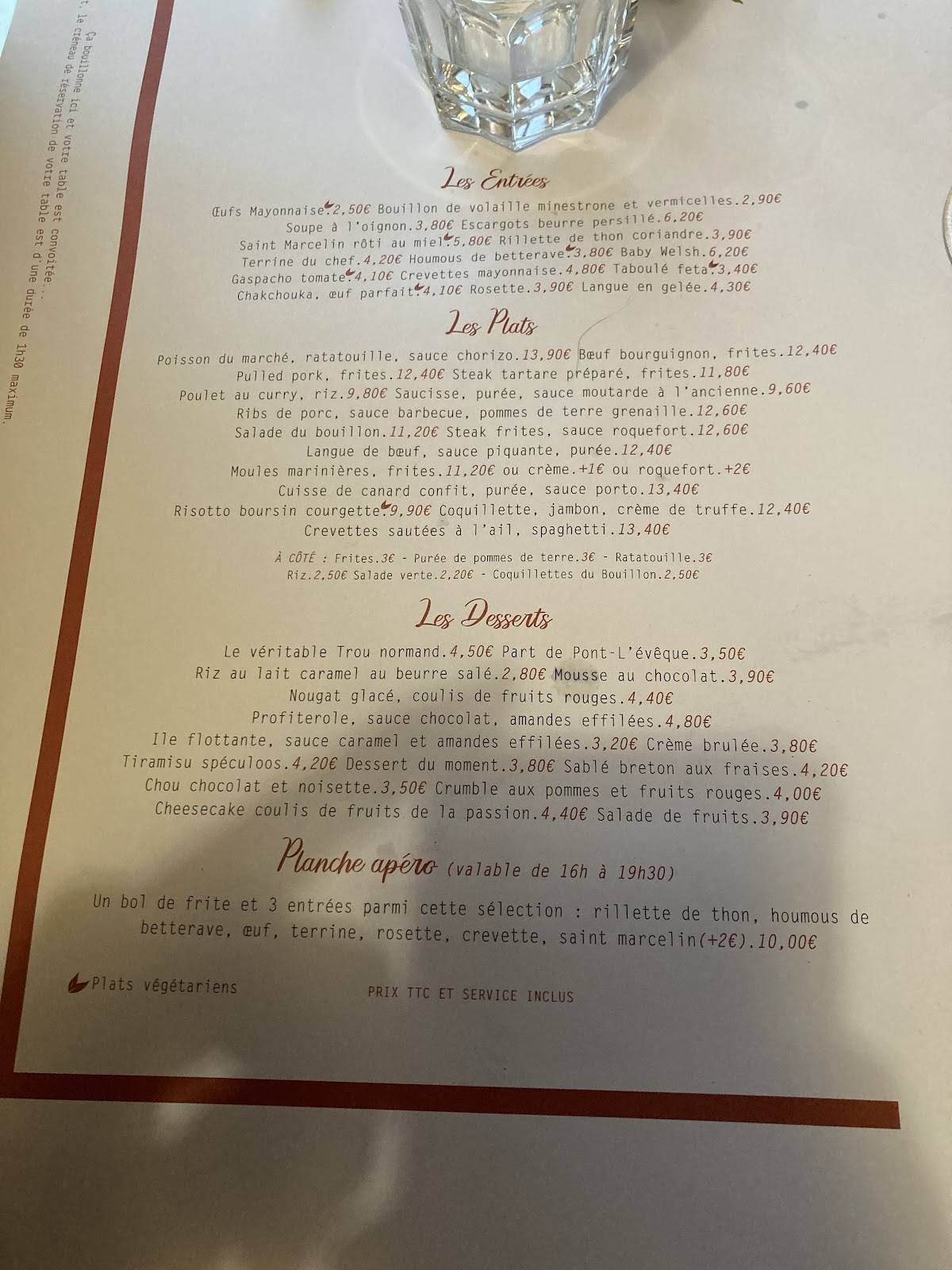 Menu de Le Bouillon d'Or