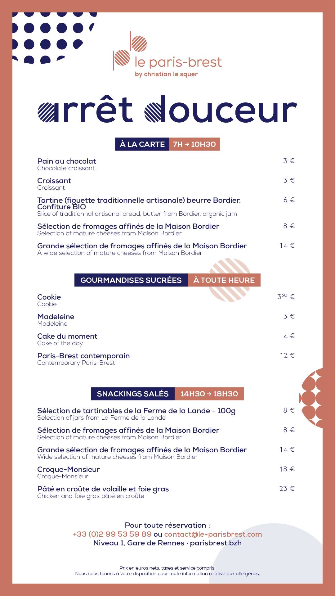 Menu de Le Paris-Brest Restaurant