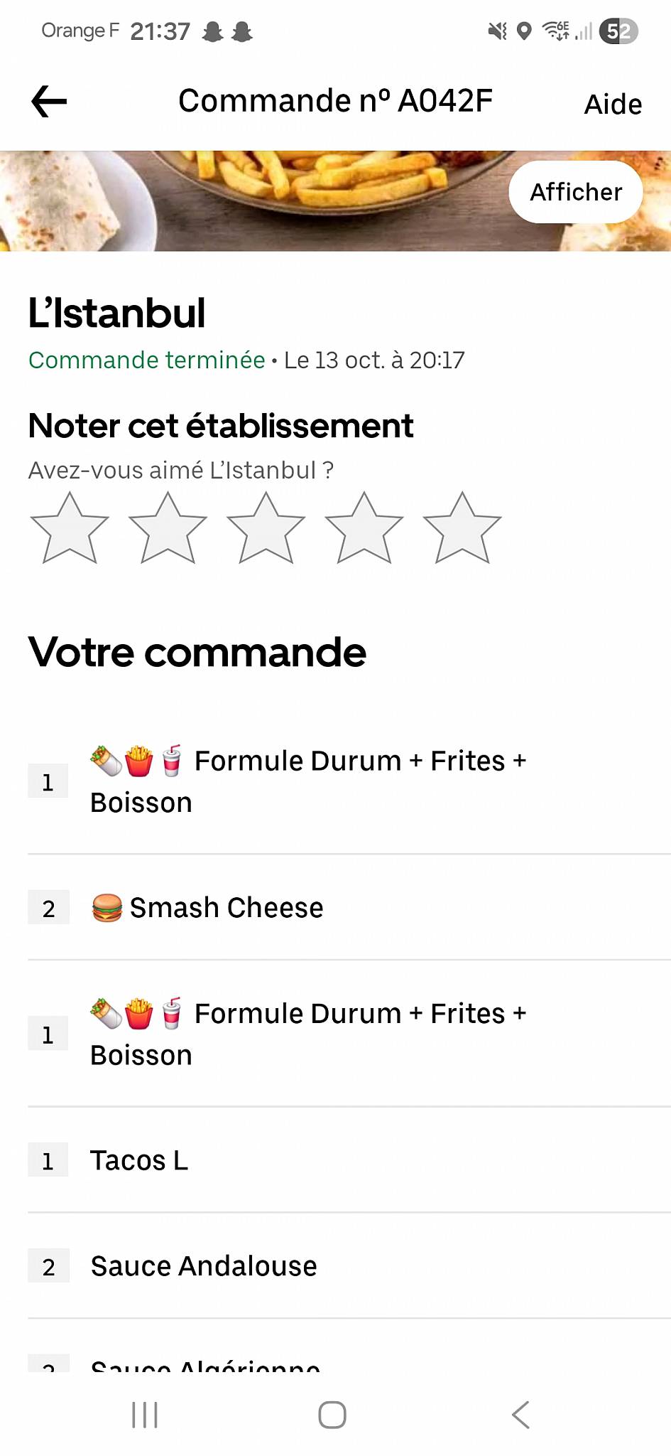 Menu de L'Istanbul