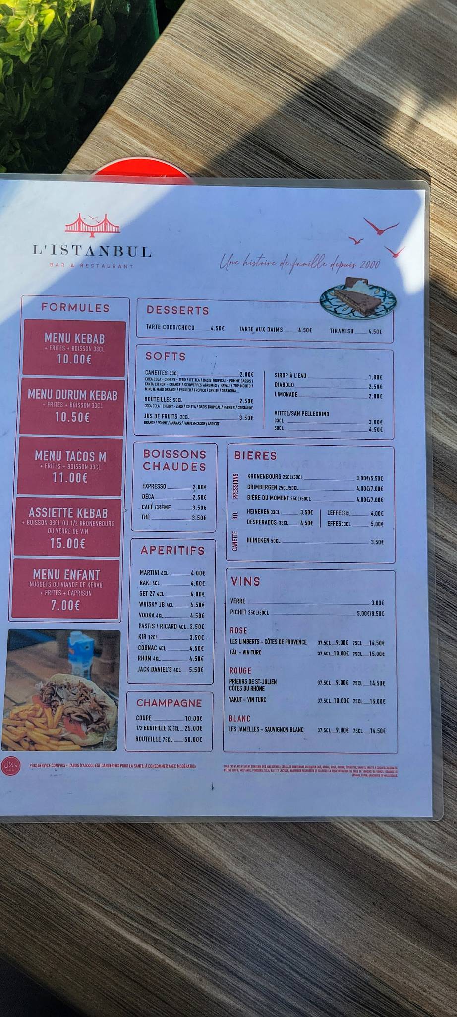 Menu de L'Istanbul