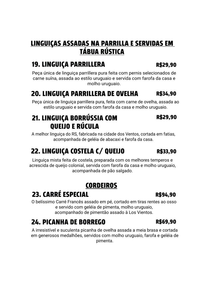 LOS VIENTOS cardápio