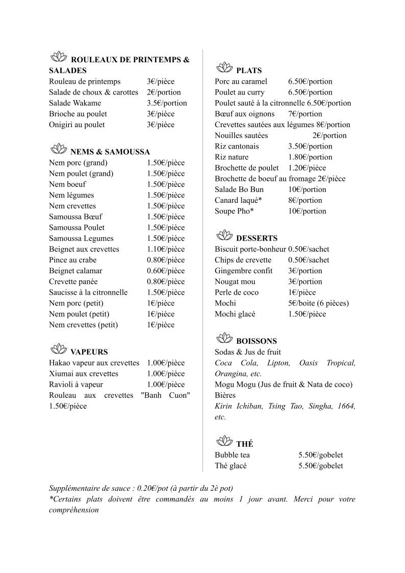 Menu de Crousty Banger