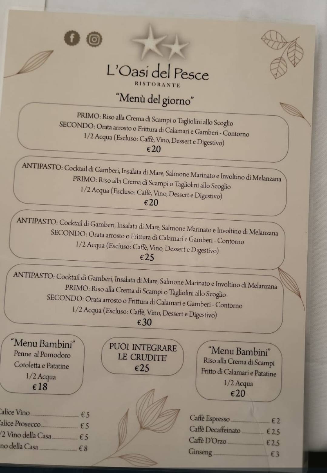 Menu di L'Oasi del Pesce 