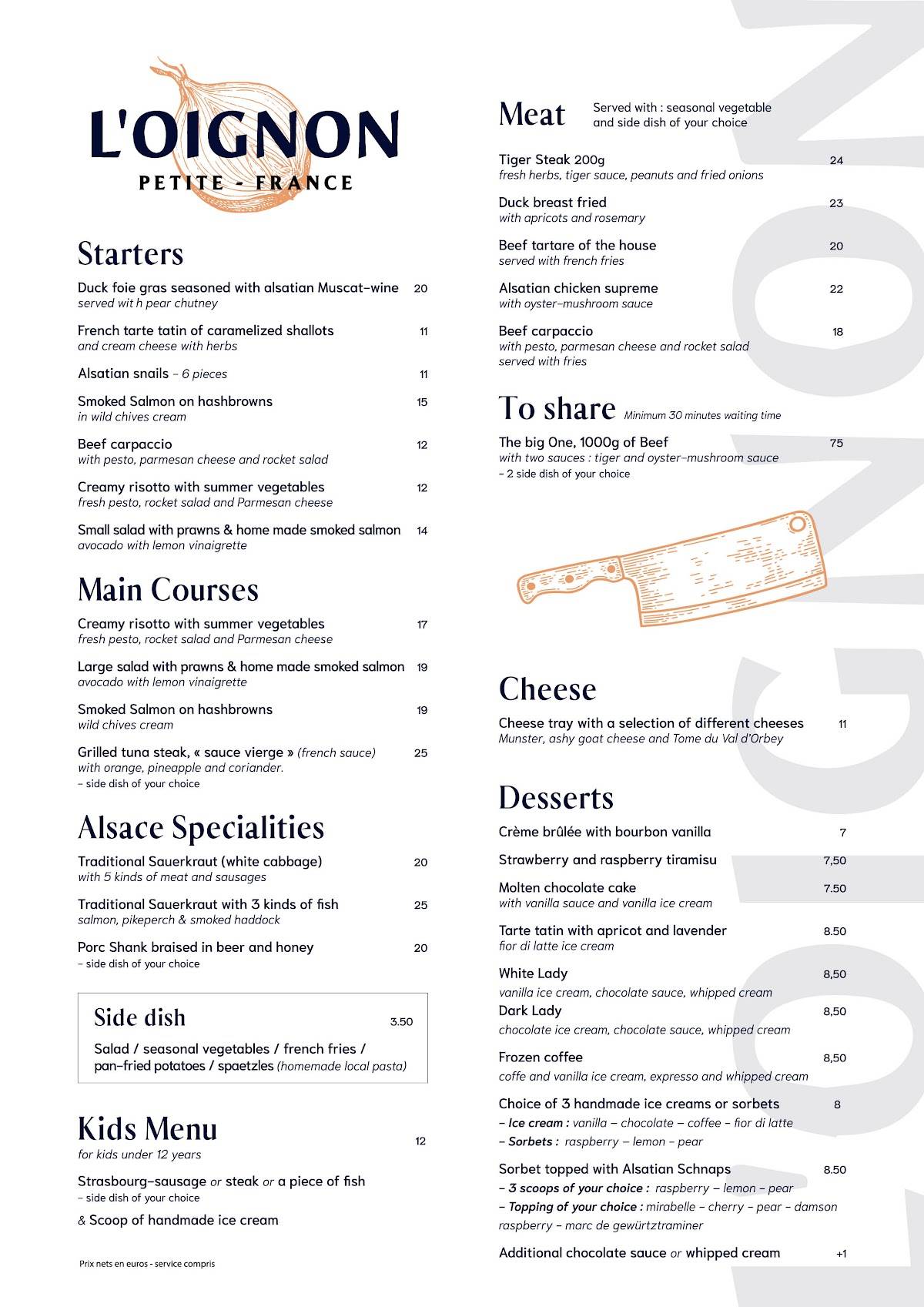 Menu de L'Oignon