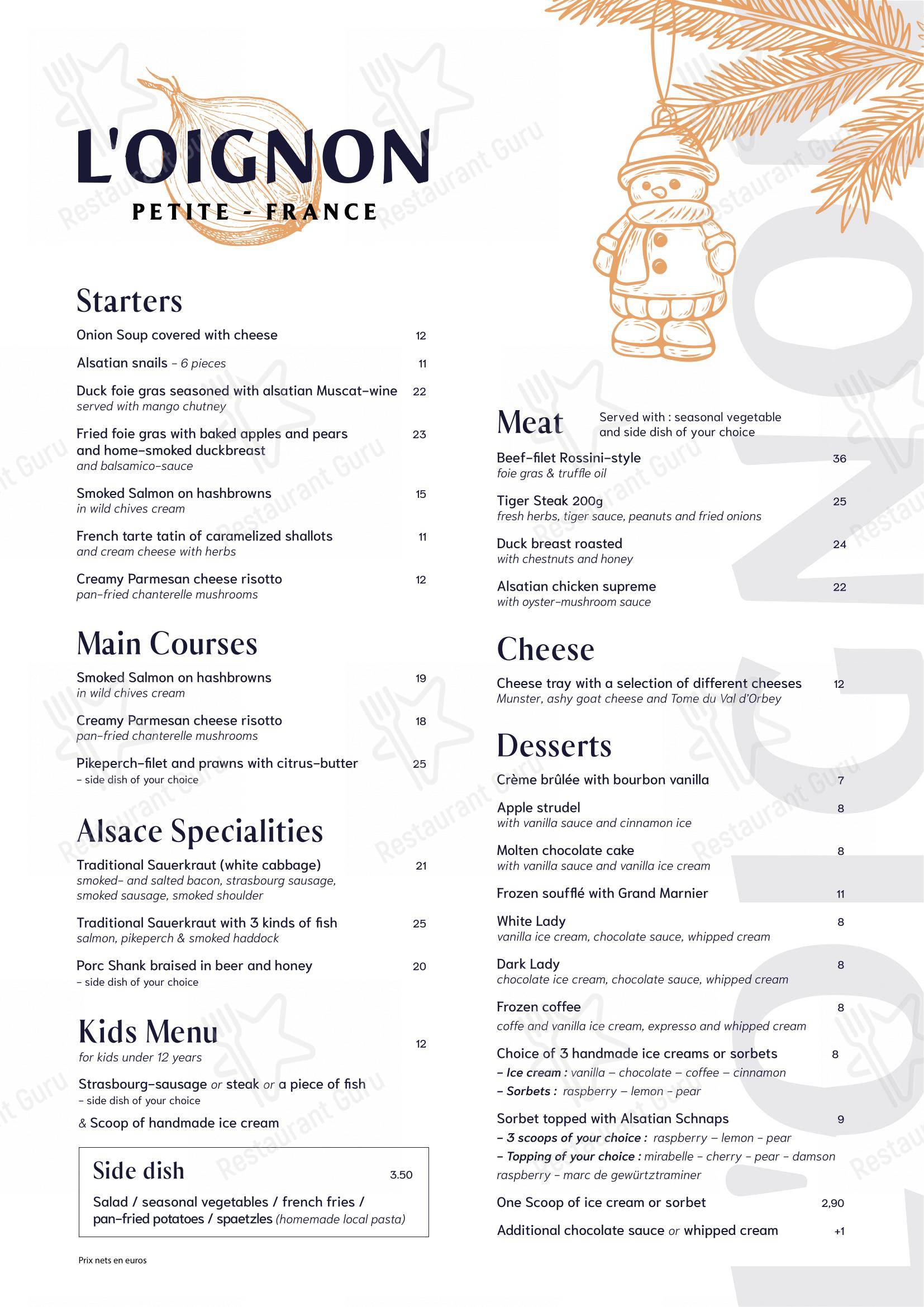 Menu pour L'Oignon - Menu bar
