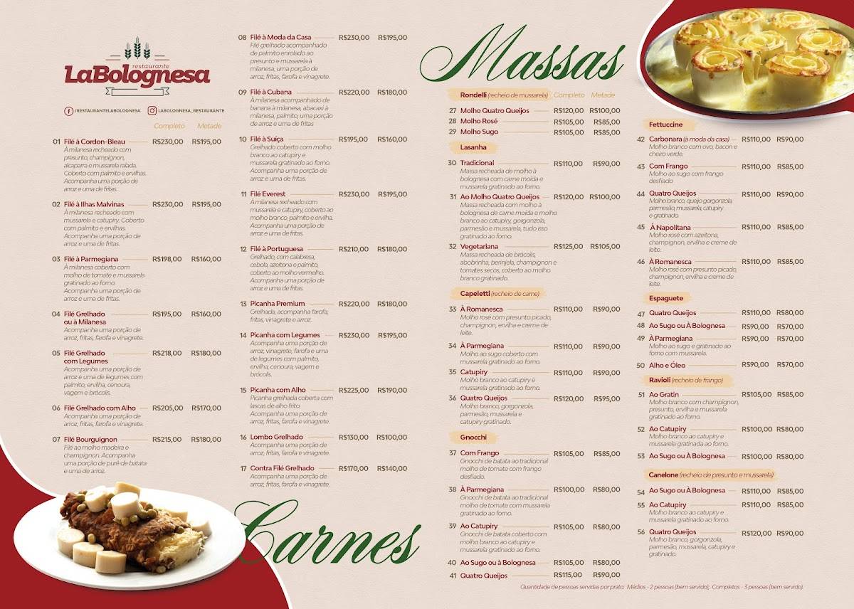 La Bolognesa Restaurante cardápio