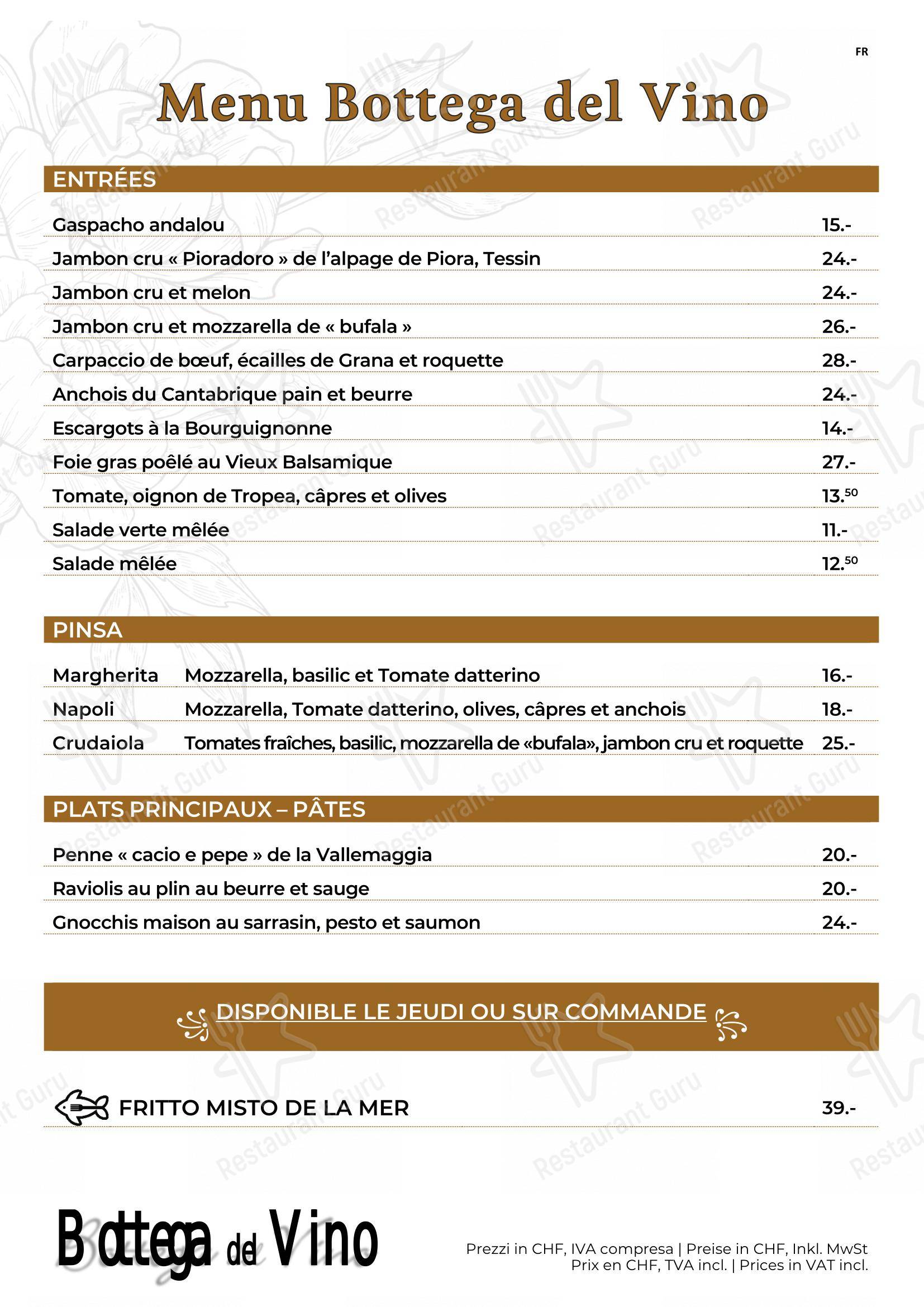 Menu di La Bottega del Vino - 菜单