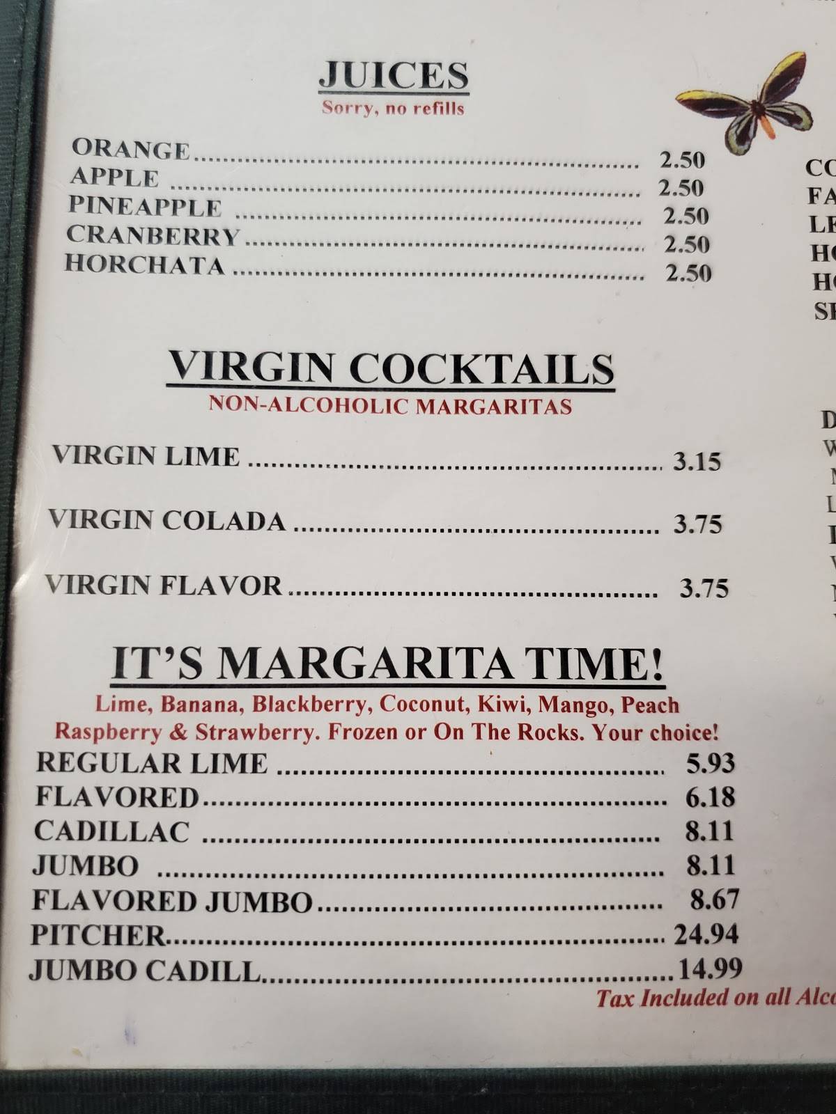 Menu at La Costa Mexican restaurant, Crossville