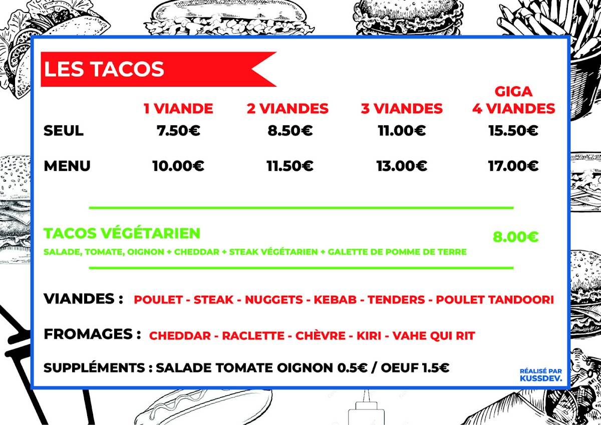 Menu de La Cour Neuve - Kebab, Tacos, Hamburger