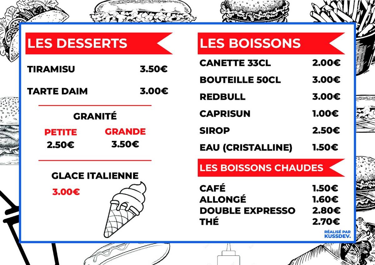 Menu de La Cour Neuve - Kebab, Tacos, Hamburger