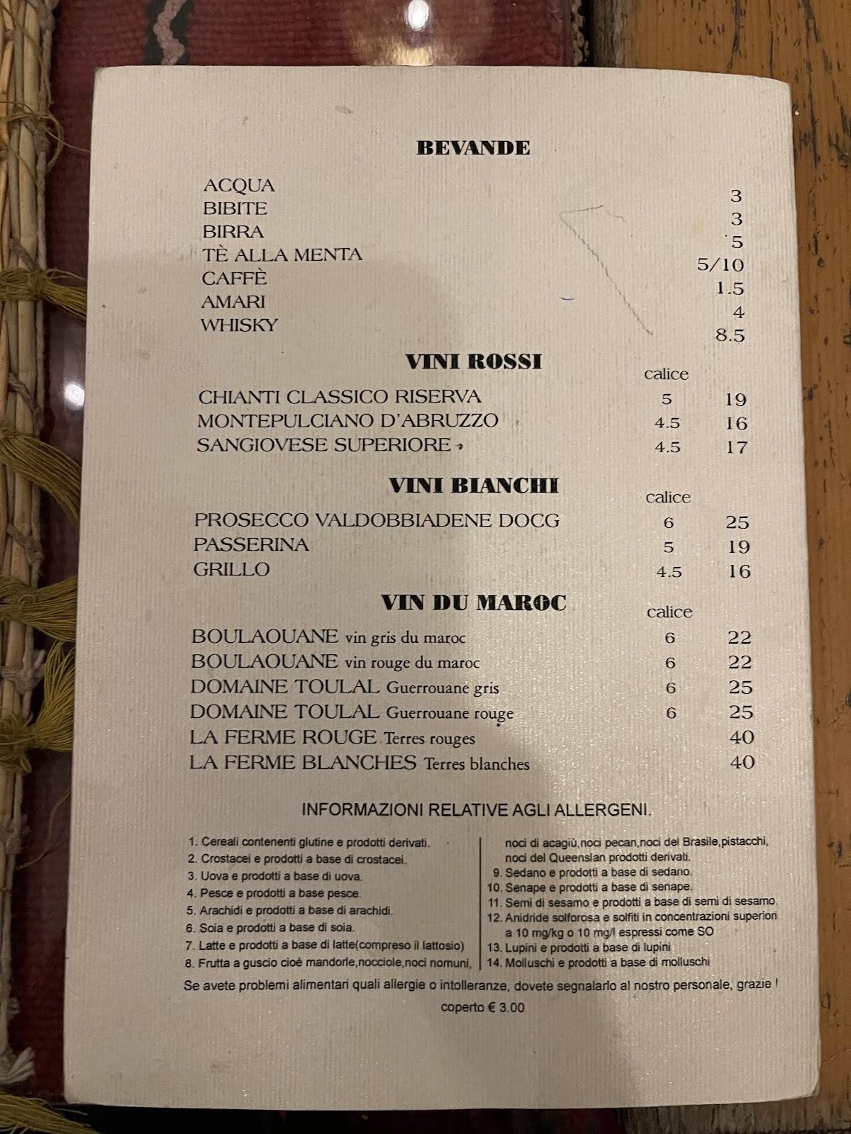 Menu di La Maison Touareg 