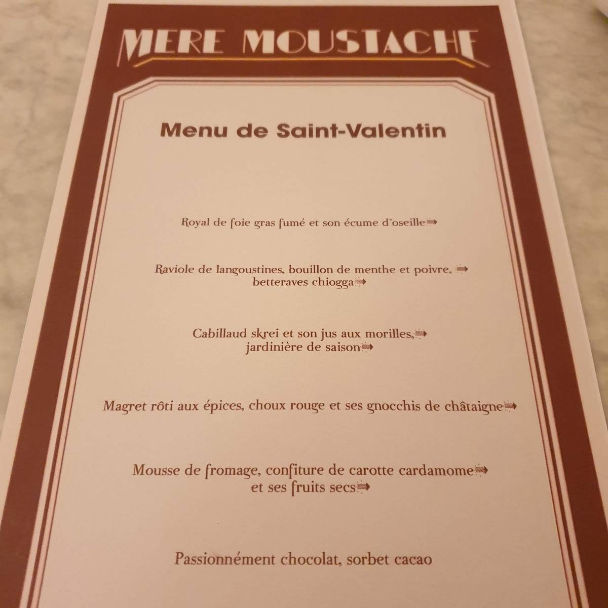 Menu au La Mère Moustache restaurant, ClermontFerrand